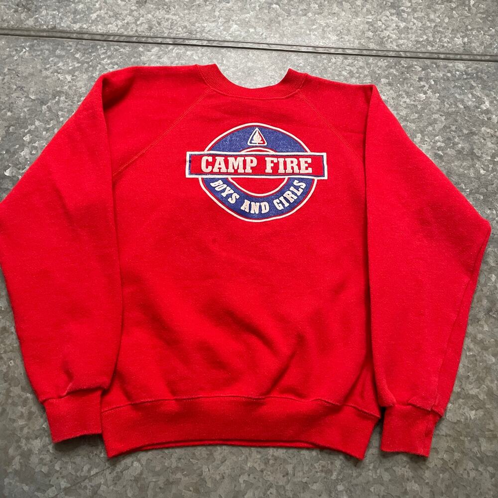 Vintage Camp Fire Boys and Girls Raglan Crewneck Sweatshirt Youth L 14-16 USA